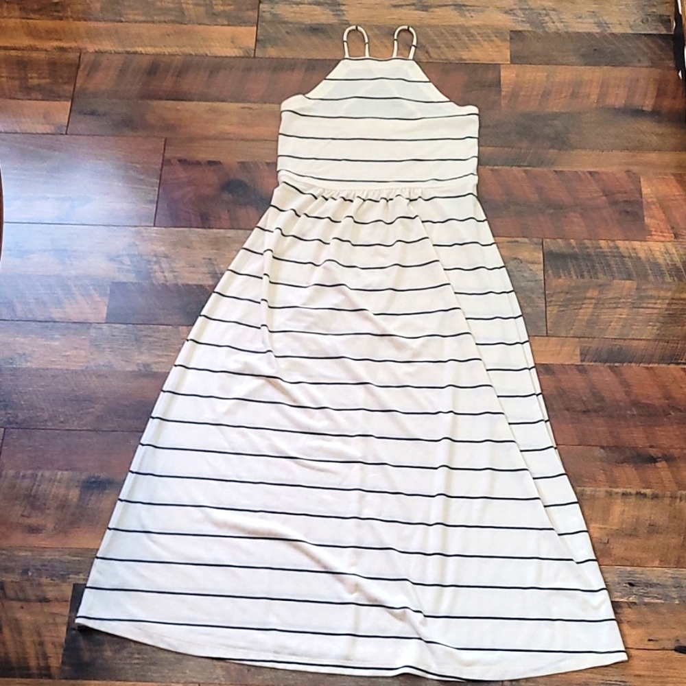 Black and White Striped Midi Sundress